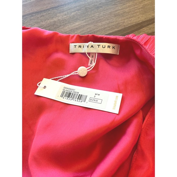 Trina Turk Islander Dress Watermelon Pink Smocked V-Neck Mini Dress Size 2 - Picture 7 of 15